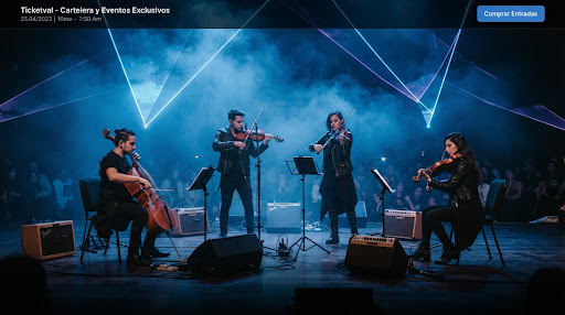 Músicos en un escenario iluminado de azul
